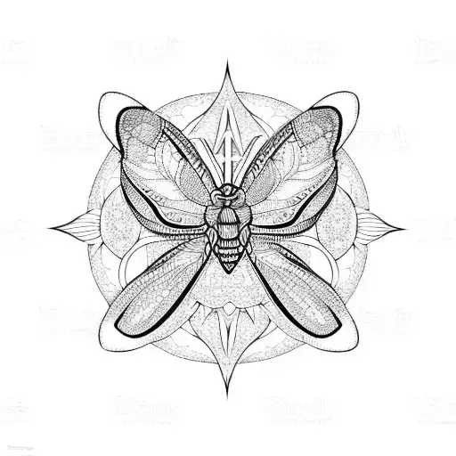 Black and white moth and mandala tattoo design idea