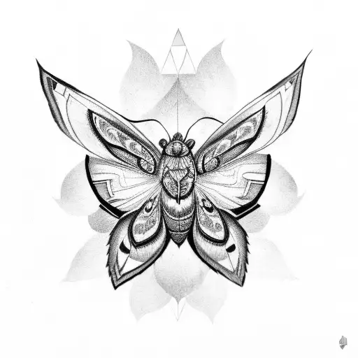 Black and white moth and mandala tattoo design idea