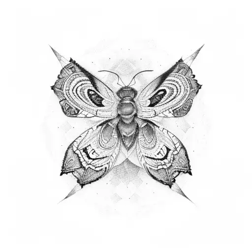 Black and white moth and mandala tattoo design idea