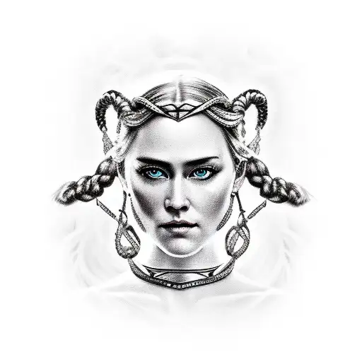 Norse Godess Frigg with two braids  tattoo design idea