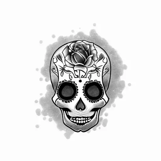 half sugar skull half realistic skull tattoo design idea