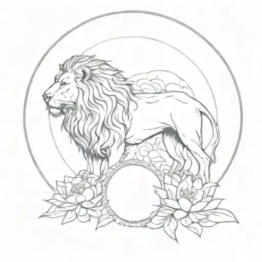 lion of Judah and lotus flower harmonizing inside yin and yang  tattoo design idea
