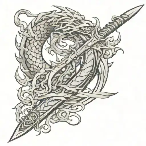 spine tattoo using a sword and dragon wrapped tattoo design idea
