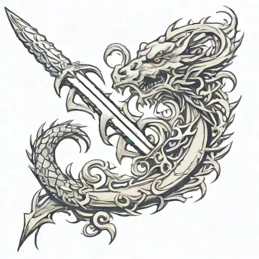 spine tattoo using a sword and dragon wrapped tattoo design idea