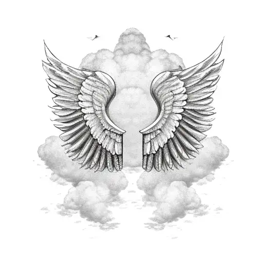 motorcycle angel wings memorial clouds sunshine  tattoo design idea