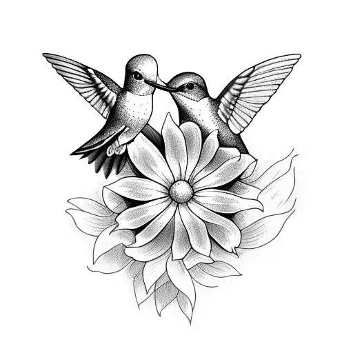 hummingbird and flowers tattoo design idea