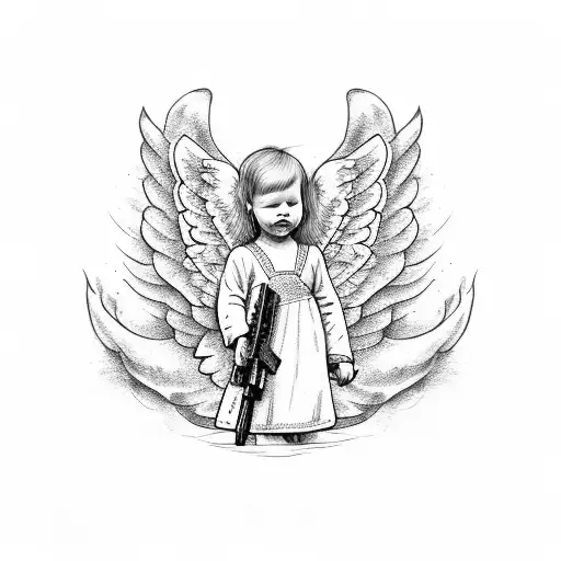baby angel holding gun tattoo design idea