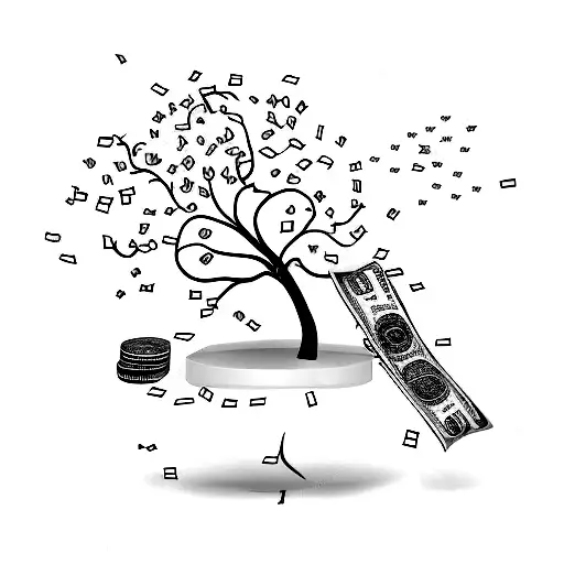 Money Tree with dollar bills falling of  tattoo design idea