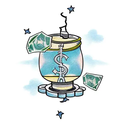 Money Tree with dollar bills falling of  tattoo design idea