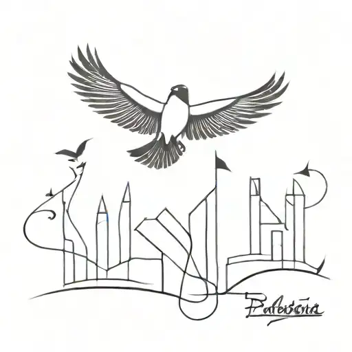 palestinian in arabic with  crows flying off the word tattoo design idea