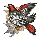 palestinian in arabic text, with itachi crows flying off of it tattoo design idea