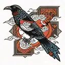 palestinian in arabic text, with itachi crows flying off of it tattoo design idea