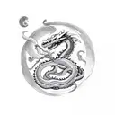 dragon and snake intertwined around the moon tattoo design idea