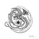 dragon and snake intertwined around the moon tattoo design idea