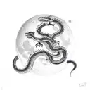 dragon and snake intertwined around the moon tattoo design idea