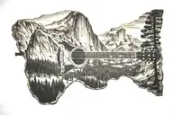 guitar silhouette with Yosemite half dome inside tattoo design idea