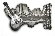 guitar silhouette with Yosemite half dome inside tattoo design idea