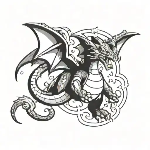 top view charizard pokemion  flying tattoo design idea