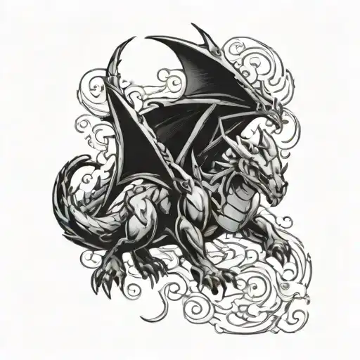 top view charizard flying tattoo design idea