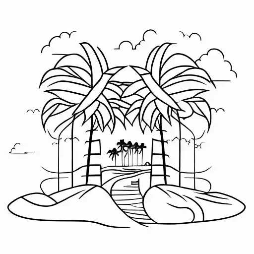 A minimalist design of four intertwined palm trees, each tree representing one of your friends, with the silhouette of Avila mountain in the background. tattoo design idea