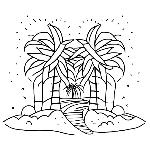 A minimalist design of four intertwined palm trees, each tree representing one of your friends, with the silhouette of Avila mountain in the background. tattoo design idea