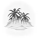 A minimalist design of four intertwined palm trees, each tree representing one of your friends, with the silhouette of Avila mountain in the background. tattoo design idea