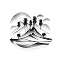 A minimalist design of four intertwined palm trees, each tree representing one of your friends, with the silhouette of Avila mountain in the background. tattoo design idea