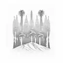 A minimalist design of four intertwined palm trees, each tree representing one of your friends, with the silhouette of Avila mountain in the background. tattoo design idea