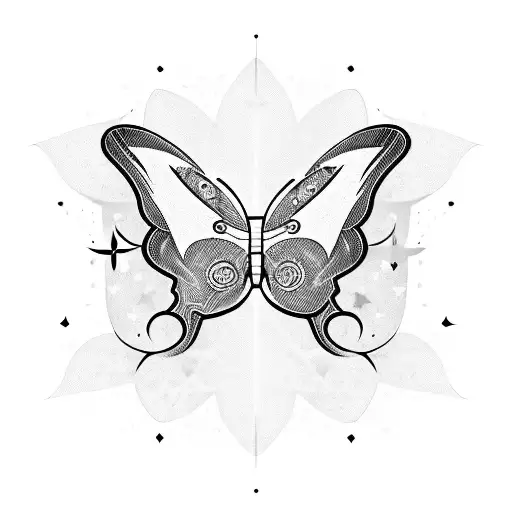 A guitar with butterfly wings and stars as the soundwaves tattoo design idea