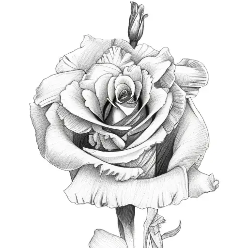 iris and rose bouquet tied with a string tattoo design idea