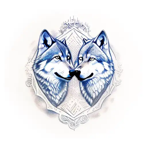 tale of two wolves inside an atlas stone tattoo design idea