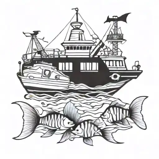 sea ship life fish car tattoo design idea