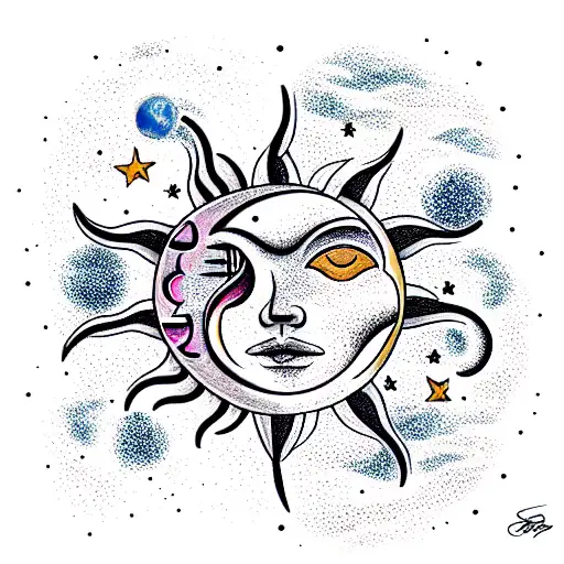 Sun and Moon tattoo design idea