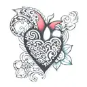 the name Mirna in a heart shape tattoo design idea