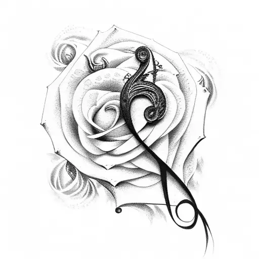 rose thistle treble clef bass clef heart tattoo design idea