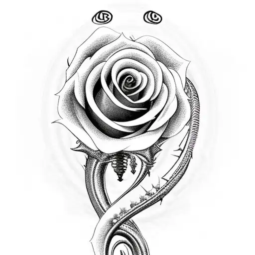 rose thistle treble clef bass clef heart tattoo design idea