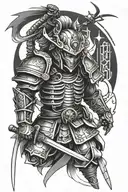 robotic-looking cybernetic samurai tattoo design idea