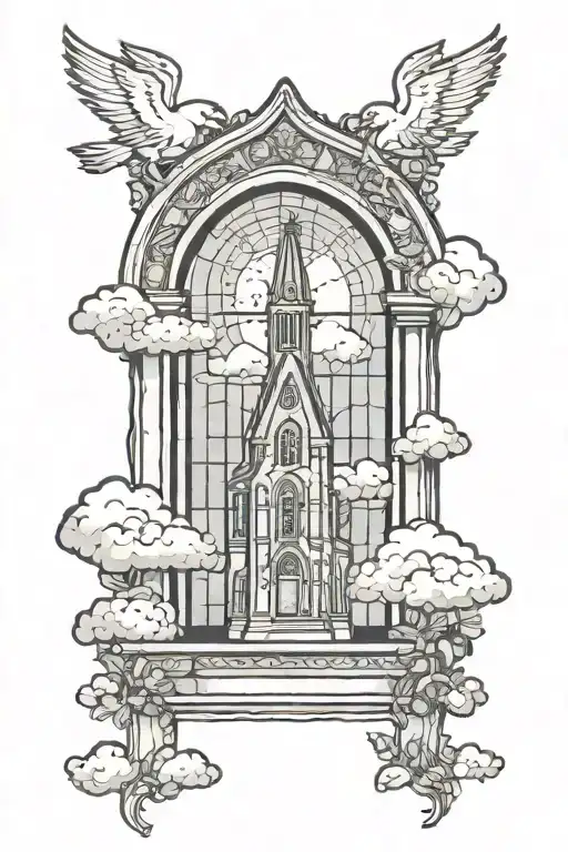 church window with clouds surrounding tattoo design idea