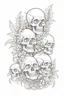 Skulls with ferns mushrooms tattoo design idea