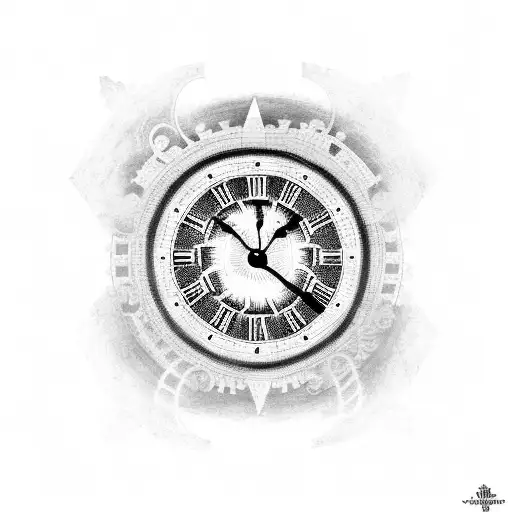 A clock with Roman numerals made of musical notes and gears tattoo design idea