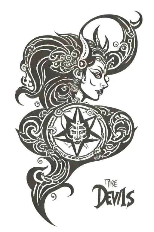 'The Devils' logo incorporated into the design on a woman's back tattoo design idea