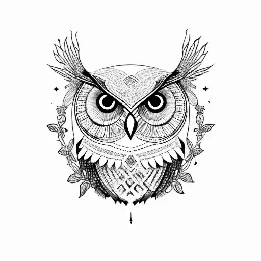 an owl, "Sapere Aude," and "قف على ناصية الحلم وقاتل." tattoo design idea