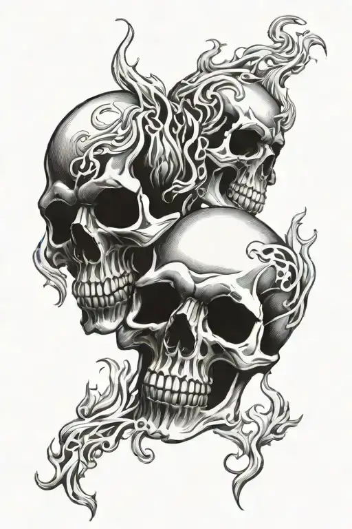 2-3 skulls with flames tattoo design idea