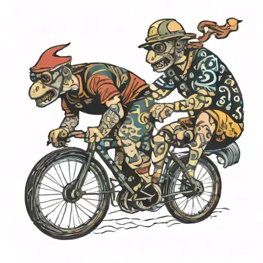 two funny cyclist riding tattoo design idea