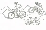 two cyclist he is on mountain and she tries to catch him as she is not a mountain biker  tattoo design idea