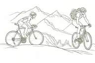 two cyclist he is on mountain and she tries to catch him as she is not a mountain biker  tattoo design idea