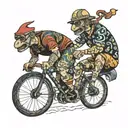 two funny cyclist riding tattoo design idea
