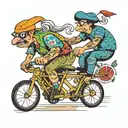 two funny cyclist riding tattoo design idea