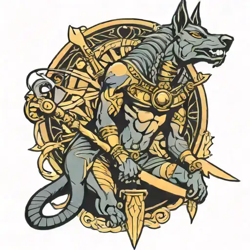 god Anubis with a sword tattoo design idea