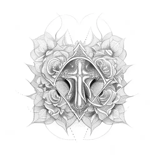 cross with rosarie tattoo design idea